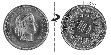 10 centimes 1925, 30° tourné