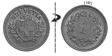 1 centime 1930, 15° rotated