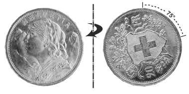 20 francs 1935LB, 75° rotated