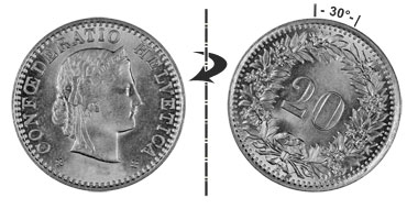 20 centimes 1908, 30° tourné
