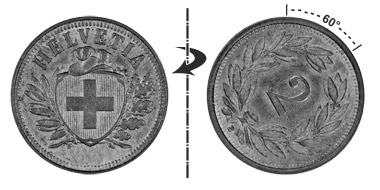 2 centimes 1907, 60° rotated