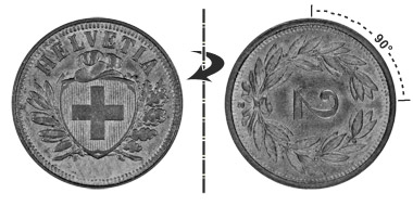 2 centimes 1900, 90° rotated