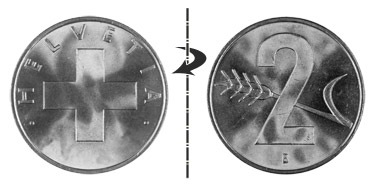 2 centimes 1957, Normal position