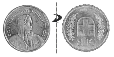 5 francs 1967, Normal position