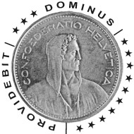 5 francs, 1967, 3 étoiles DOMINUS sur la tête