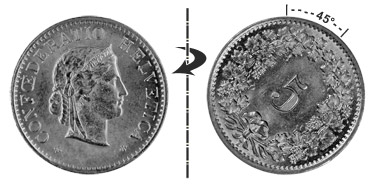 5 centimes 1908, 45° rotated