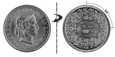 5 centimes 1931, 90° tourné